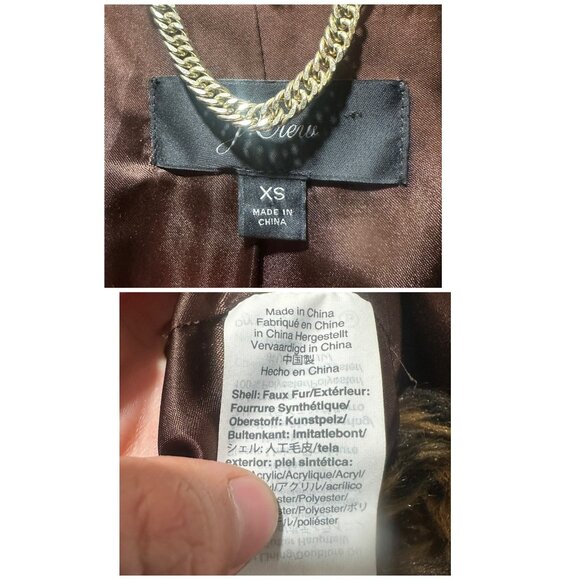 JCrew Faux Fur Leopard Coat Womens XS Brown Animal Print Mob Wife Y2K Evening - Picture 7 of 16